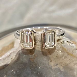 SOLD!Emerald Cut Moissonites Stackable Band in 14K